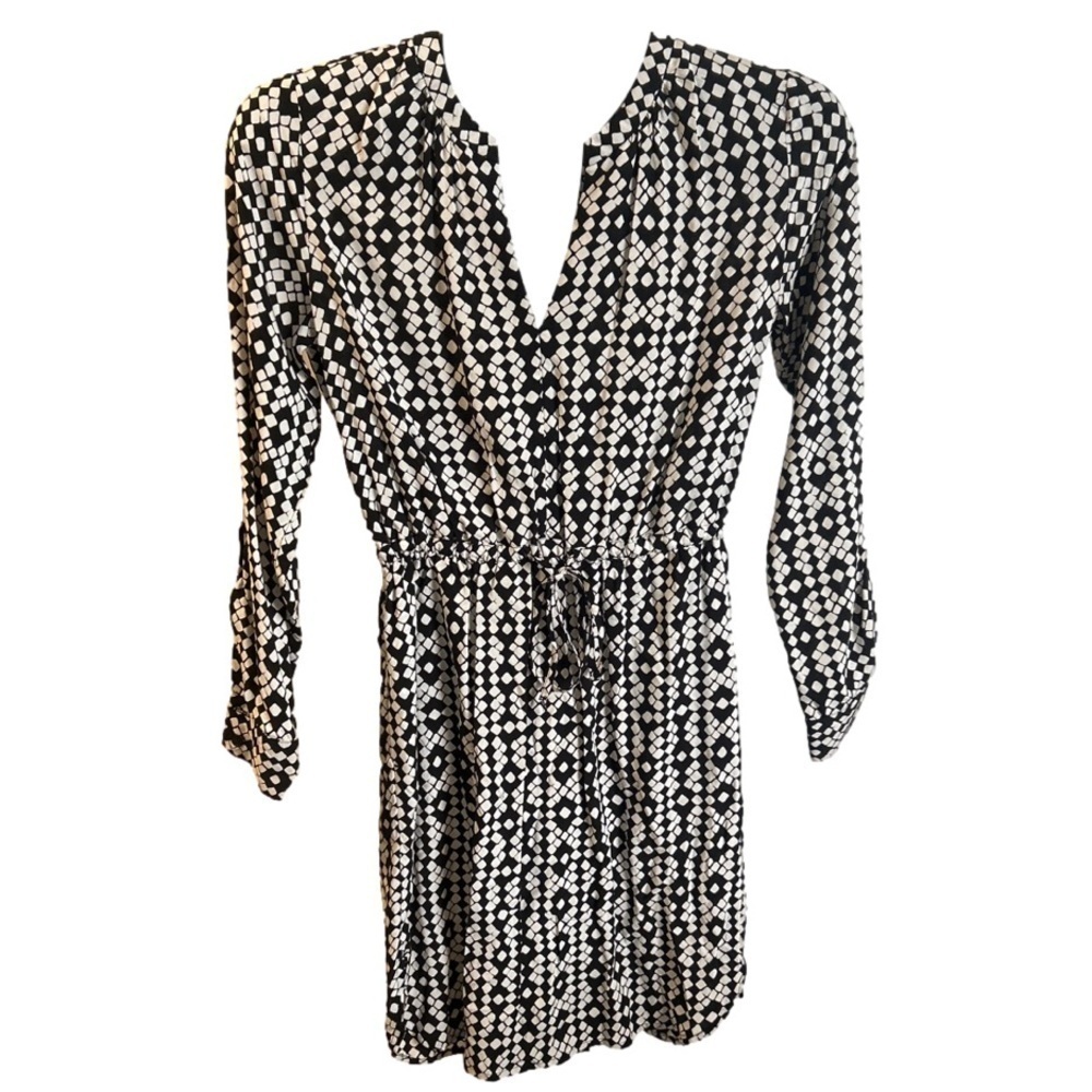 Loft Women's Black and White Geometric Diamond Dress, Extra Small (Petite)